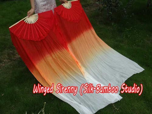 1.5m*0.9m red fading belly dance silk fan veil