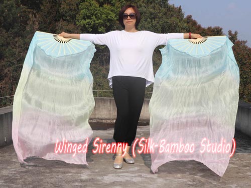 1.5m pastel color turquoise-yellow-pink dance silk fan veil