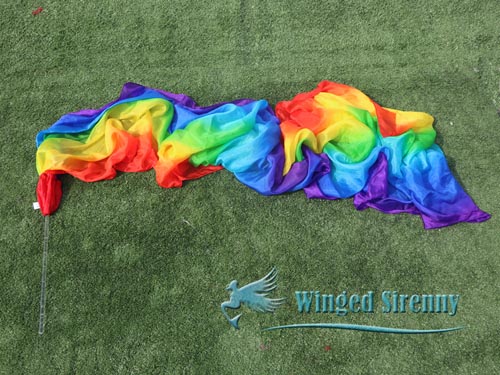 1pc 4m*0.9m long stripes Rainbow 5mm silk dance throw streamer