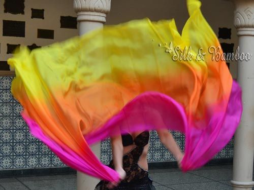 2.7m*1.1m yellow-orange-pink 5mm silk belly dance silk veil